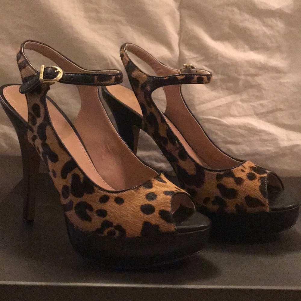 Leopard ankle strap heels
